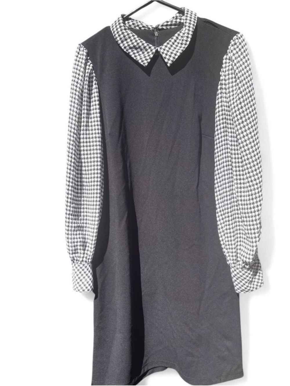 Whimsigoth Black Houndstooth Puff Sleeve Collared Peasant Shift Dress Sz 12